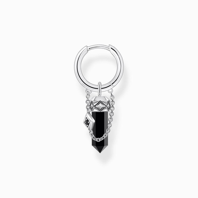 Thomas Sabo Earring - Single Hoop - Onyx Pendant - Blackened Silver