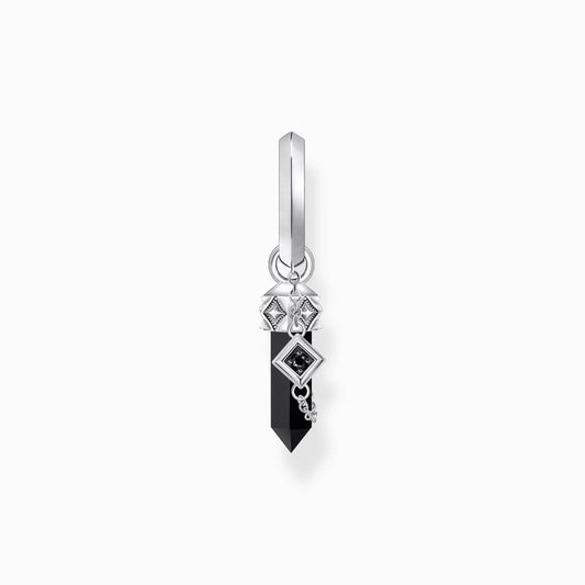 Thomas Sabo Earring - Single Hoop - Onyx Pendant - Blackened Silver
