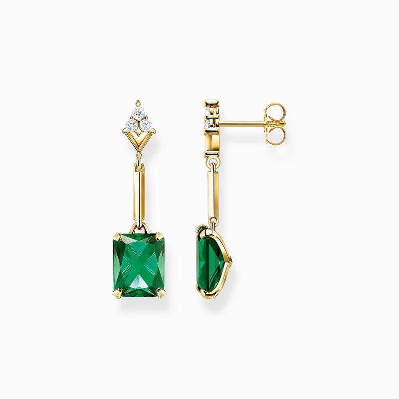 Thomas Sabo Earrings with Green and White Stones - Gold Plated