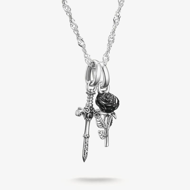 Thomas Sabo Elegant Silver Sword & Rose Zirconia Necklace