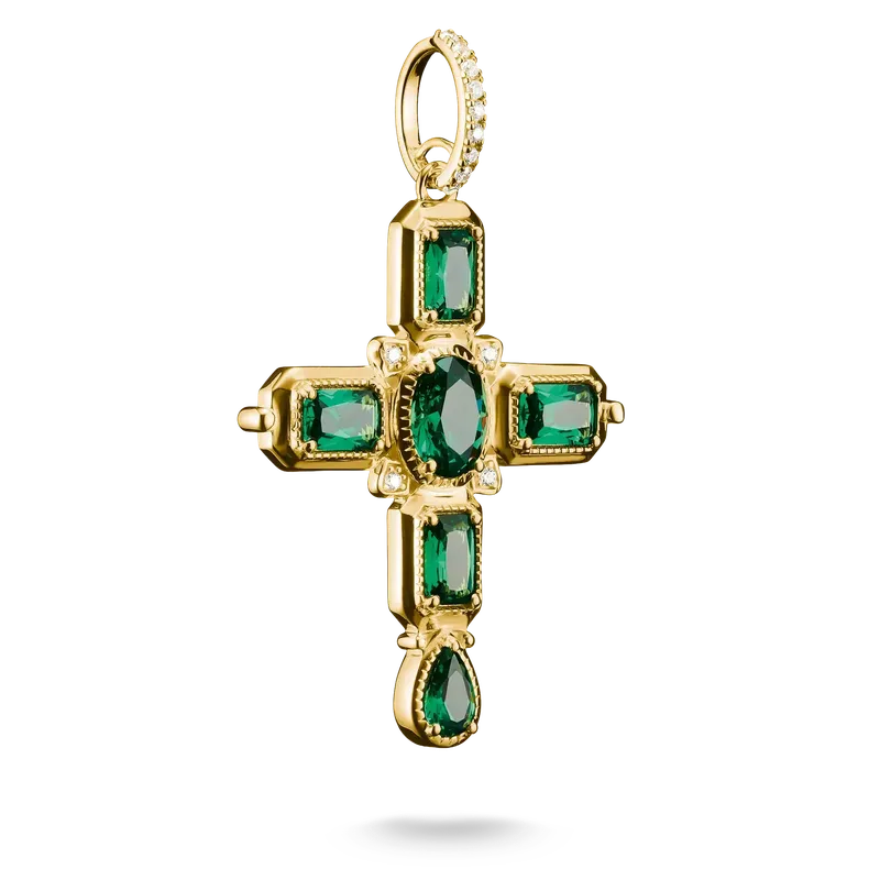Thomas Sabo Elyndra 18k Gold Plated Cross Pendant with Green Zirconia