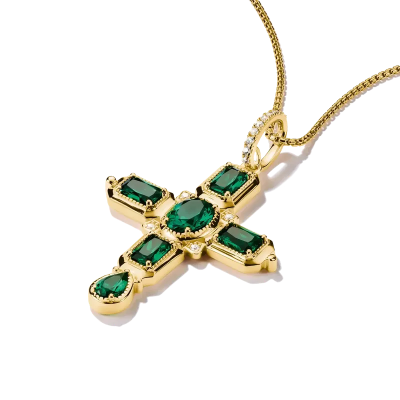 Thomas Sabo Elyndra 18k Gold Plated Cross Pendant with Green Zirconia