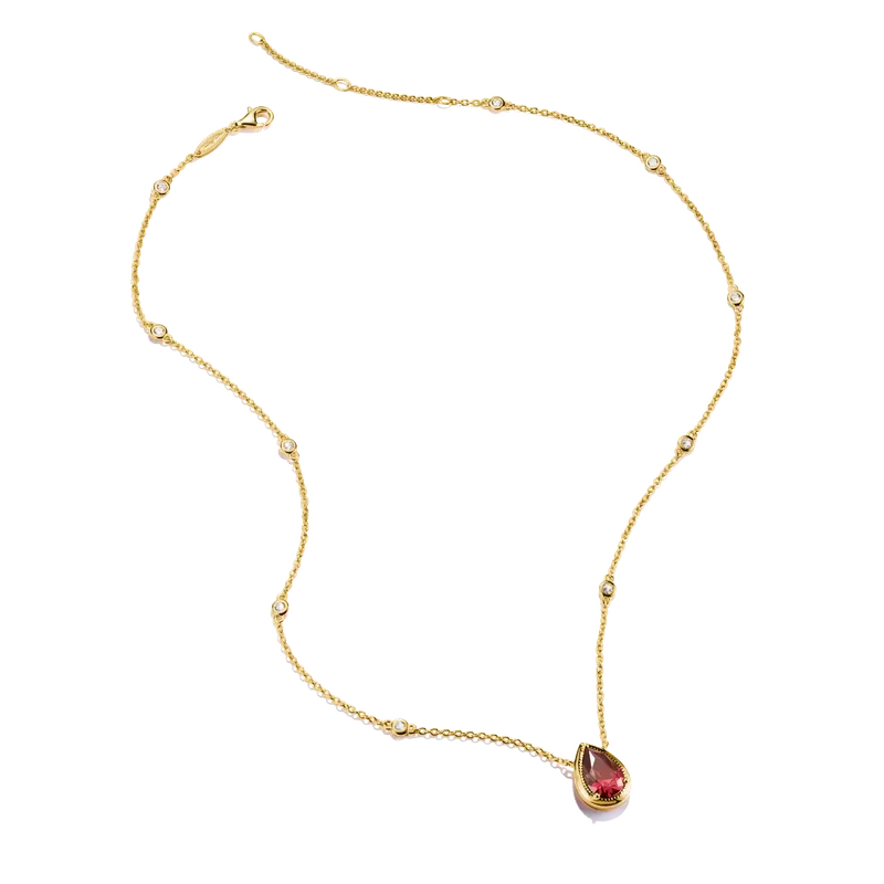 Thomas Sabo Elyndra 18k Gold Plated Drop Necklace Red Zirconia