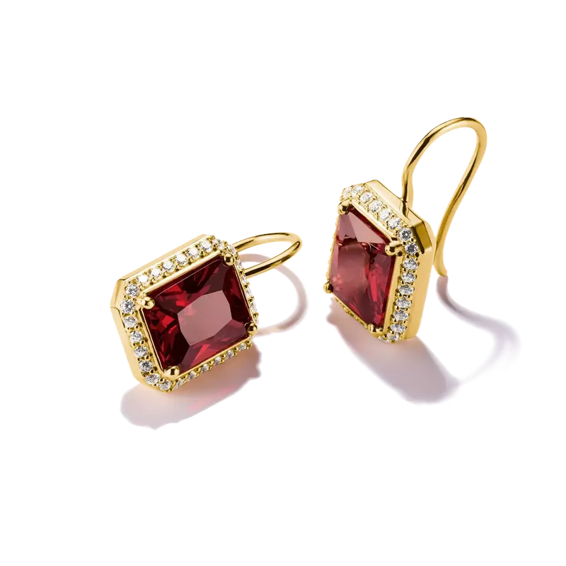 Thomas Sabo Elyndra 18k Gold Plated Earrings with Red Octagon Zirconia
