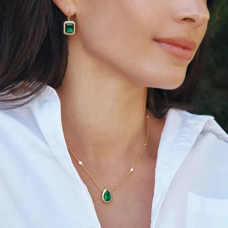 Thomas Sabo Elyndra 18k Gold Plated Necklace with Green Teardrop