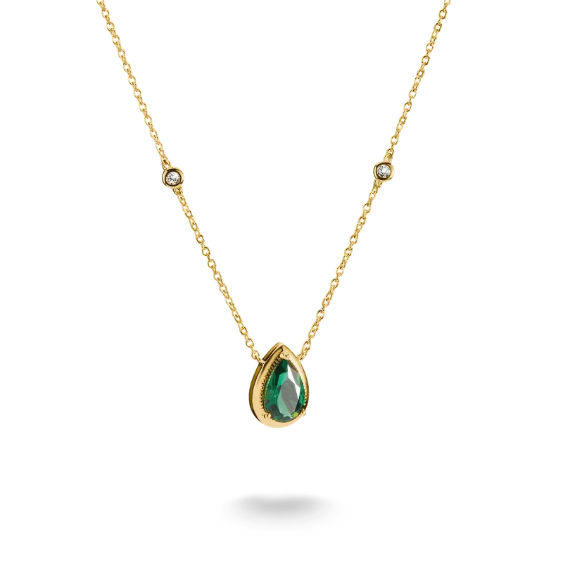 Thomas Sabo Elyndra 18k Gold Plated Necklace with Green Teardrop