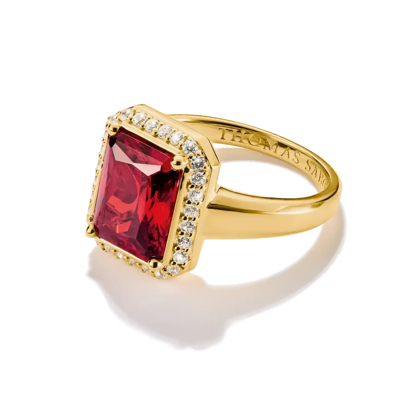 Thomas Sabo Elyndra 18k Gold Plated Ring Red Octagon Stone