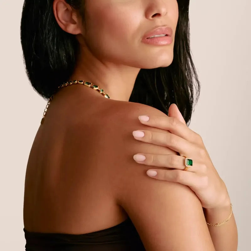 Thomas Sabo Elyndra 18k Gold Plated Ring with Green Octagon Stone