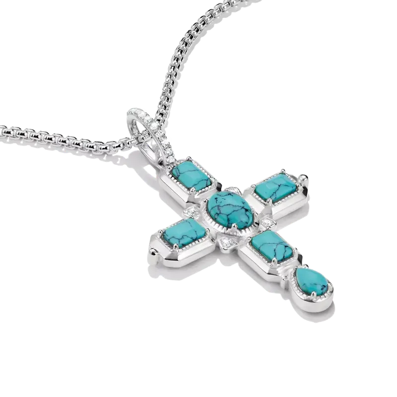 Thomas Sabo Elyndra Silver Cross Pendant with Imitation Turquoise Stones