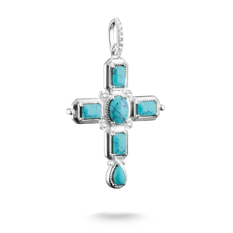 Thomas Sabo Elyndra Silver Cross Pendant with Imitation Turquoise Stones