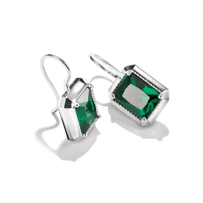 Thomas Sabo Elyndra Silver Drop Earrings Green Octagon Stones