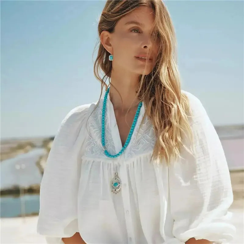 Thomas Sabo Elyndra Silver Necklace with Imitation Turquoise Beads