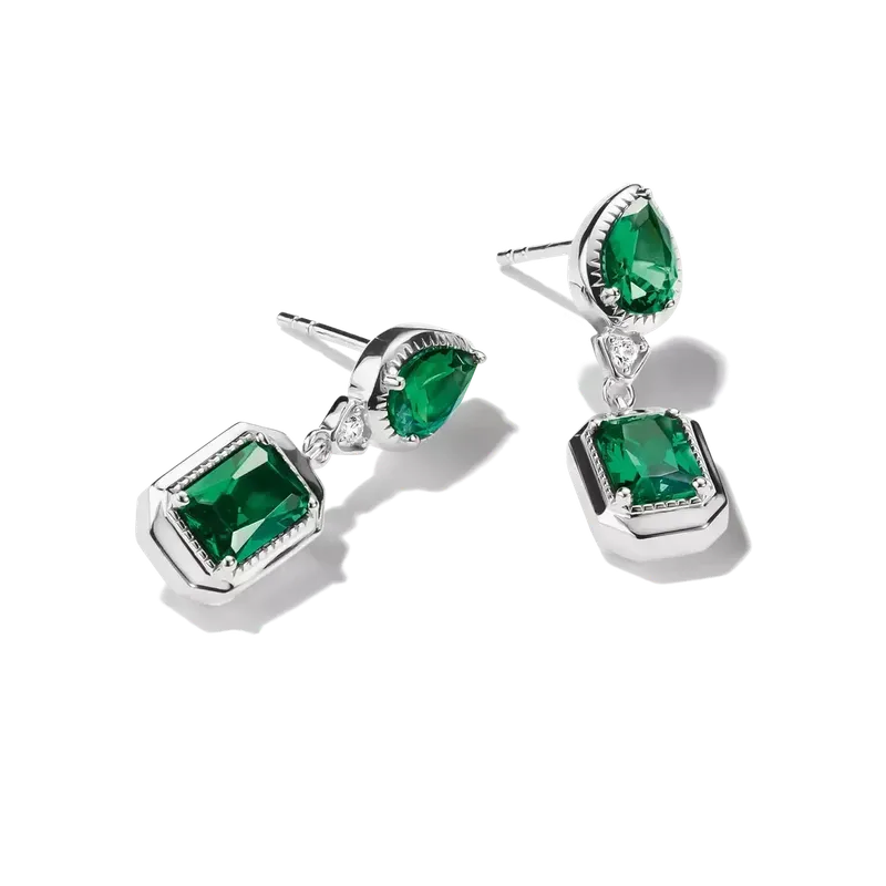 Thomas Sabo Elyndra Silver Stud Earrings Green Octagon Stones