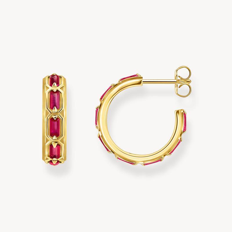 Thomas Sabo Gold-Plated Hoop Earrings with Dazzling Red Stones