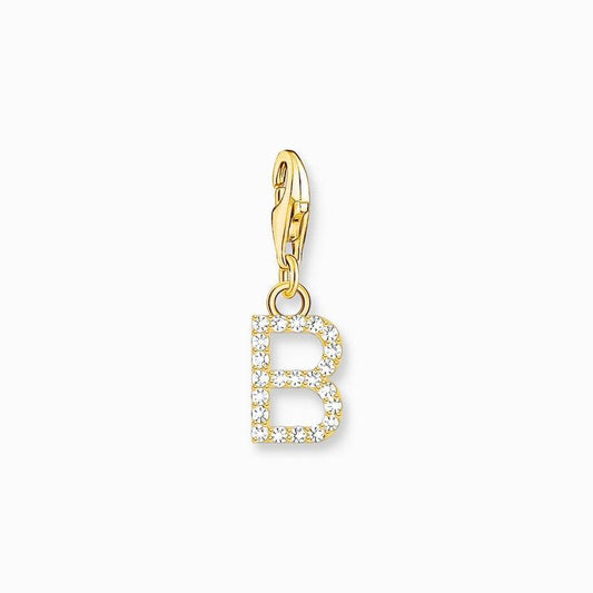 Thomas Sabo Gold-plated Charm Pendant Letter B with White Stones