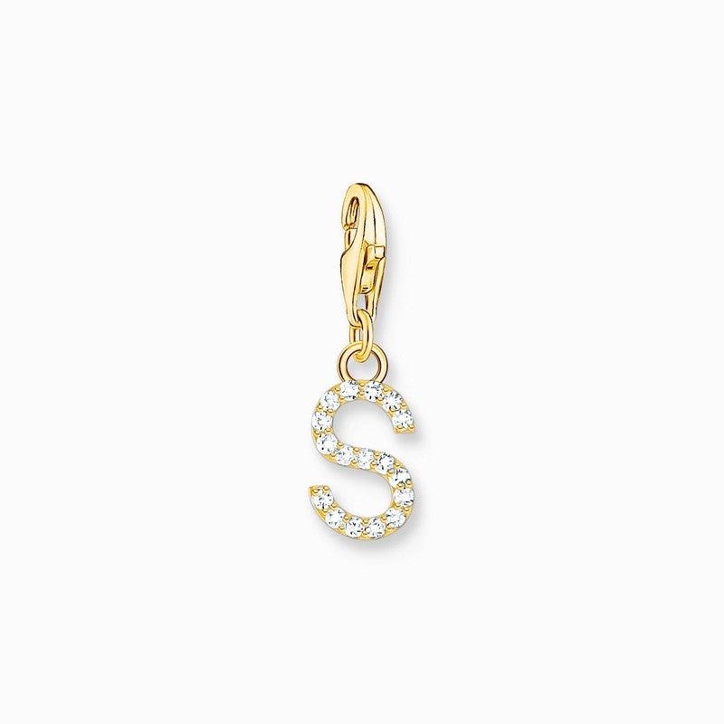 Thomas Sabo Gold-plated Charm Pendant Letter S with White Stones