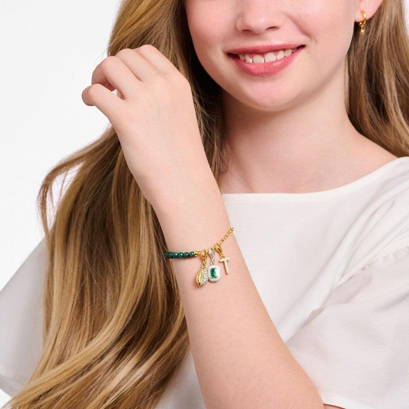 Thomas Sabo Gold-plated Charm Pendant Letter T with White Stones