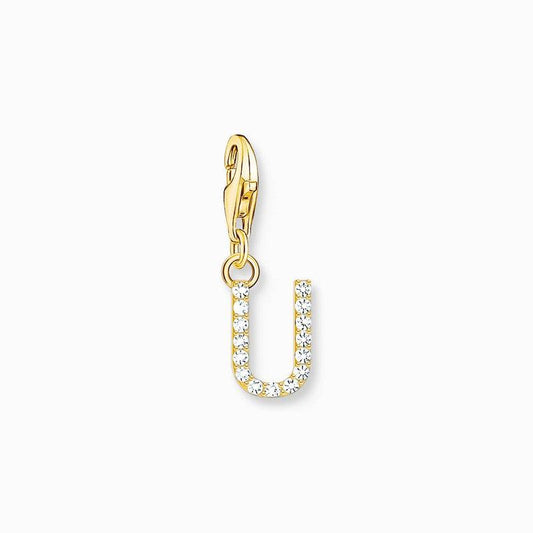 Thomas Sabo Gold-plated Charm Pendant Letter U with White Stones
