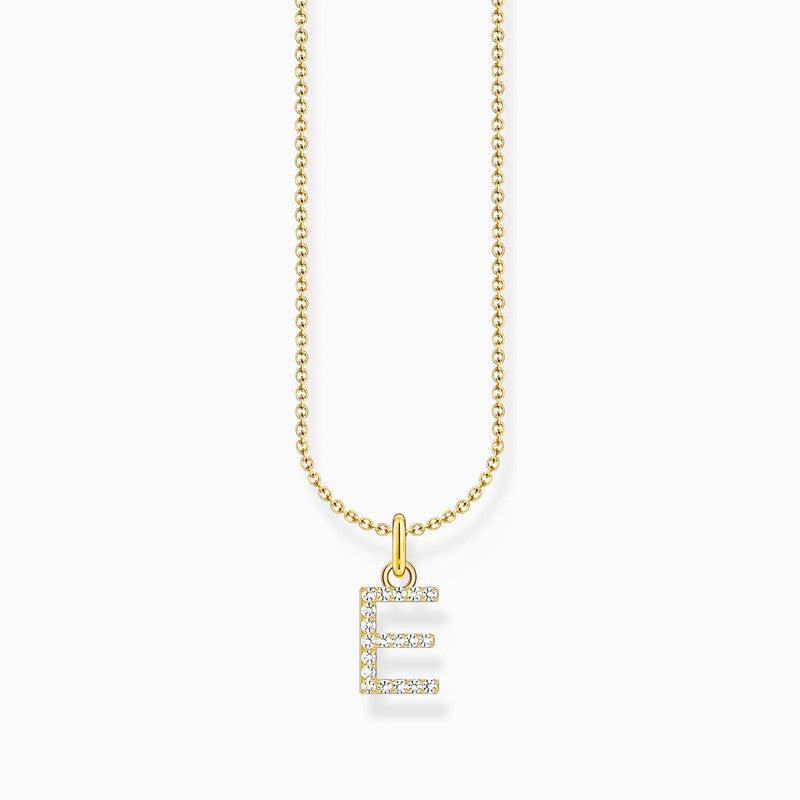 Thomas Sabo Gold-plated Necklace with Letter E & White Stones