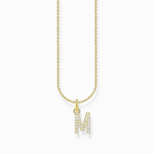 Thomas Sabo Gold-plated Necklace with Letter M & White Stones