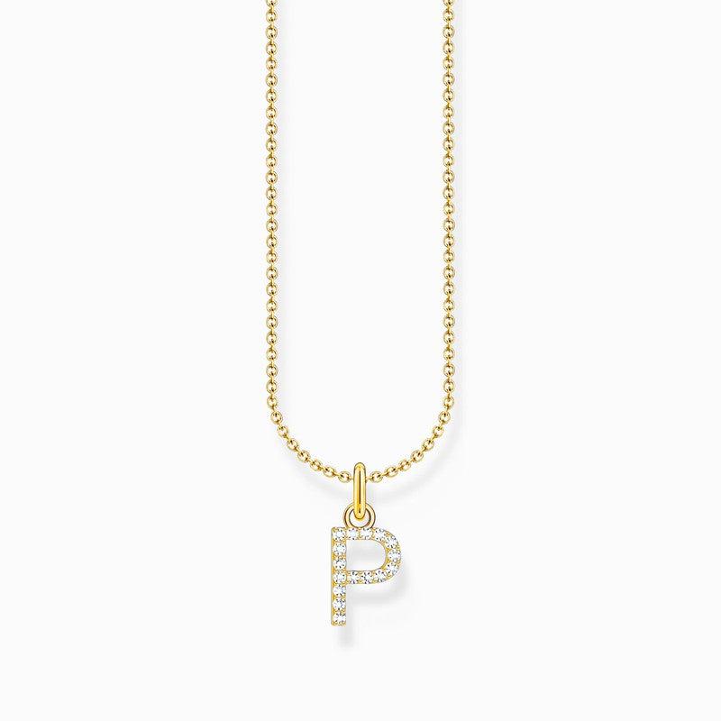 Thomas Sabo Gold-plated Necklace with Letter P & White Stones