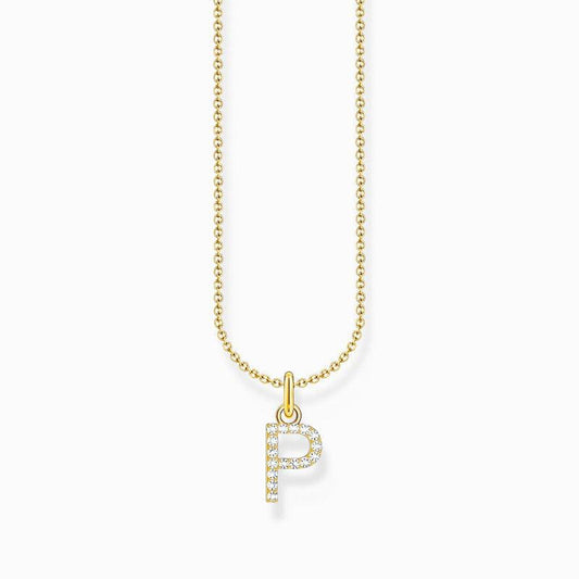 Thomas Sabo Gold-plated Necklace with Letter P & White Stones