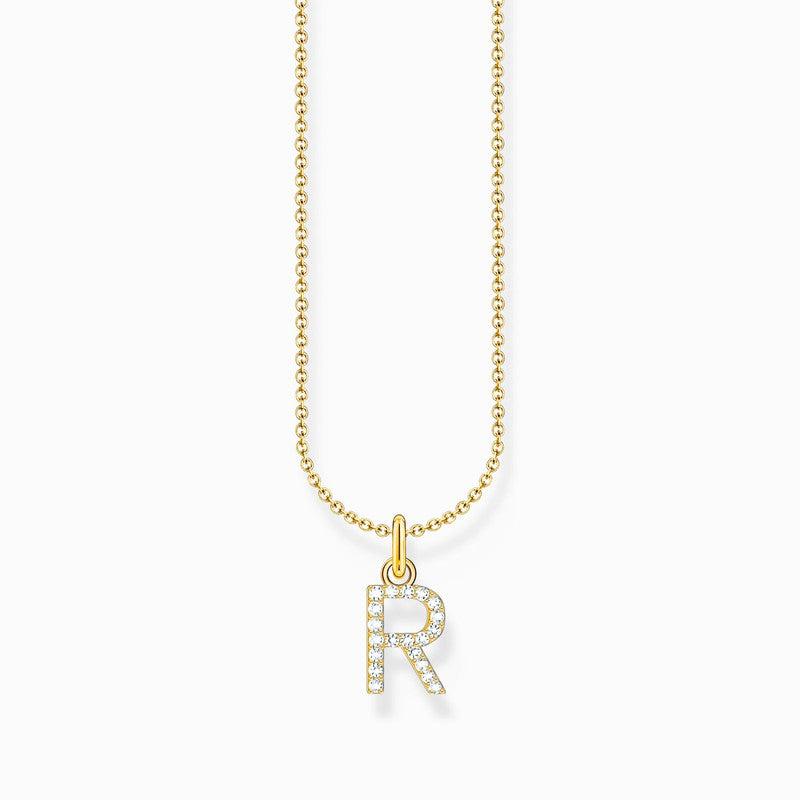 Thomas Sabo Gold-plated Necklace with Letter R & White Stones