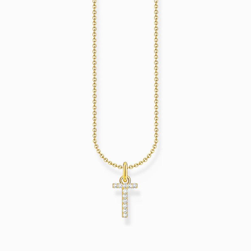 Thomas Sabo Gold-plated Necklace with Letter T & White Stones