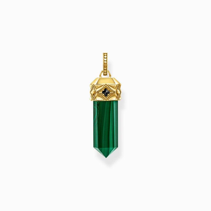 Thomas Sabo Gold-plated Pendant with Hexagon-cut Green Malachite