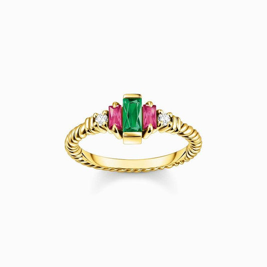 Thomas Sabo Gold-plated Ring Rope with Green and Red Stones