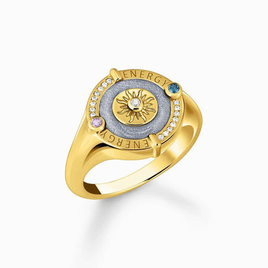 Thomas Sabo Gold-plated Signet Ring with Blue Cold Enamel and Stones