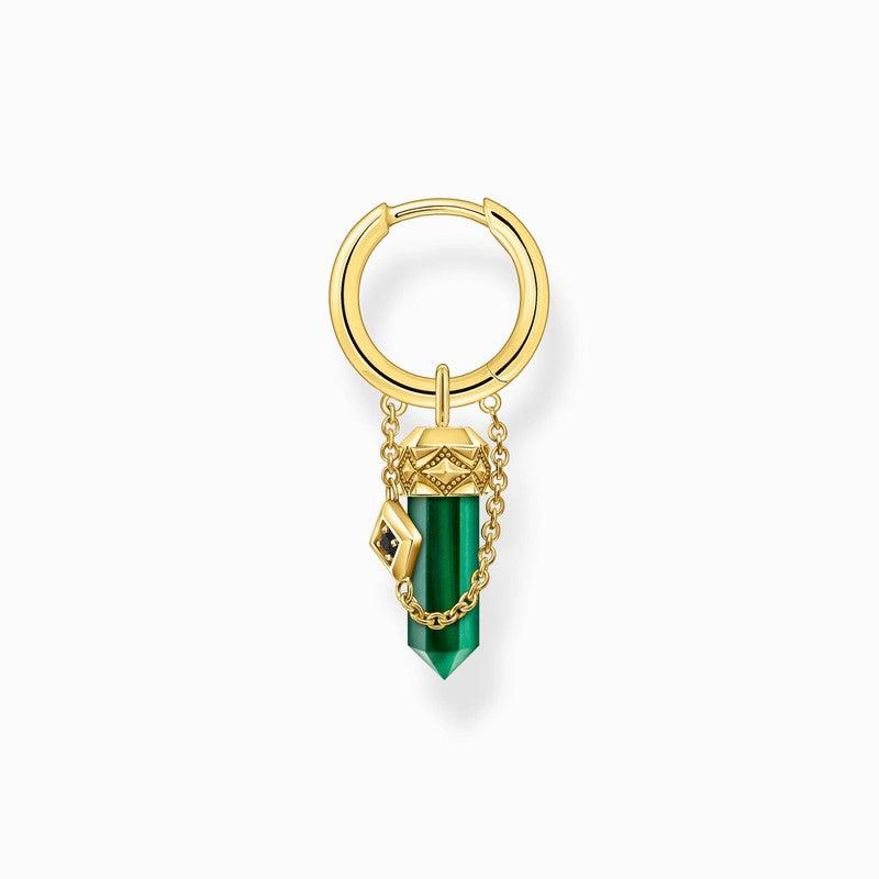 Thomas Sabo Gold-plated Single Hoop Earring with Green Tiger's Eye Pendant