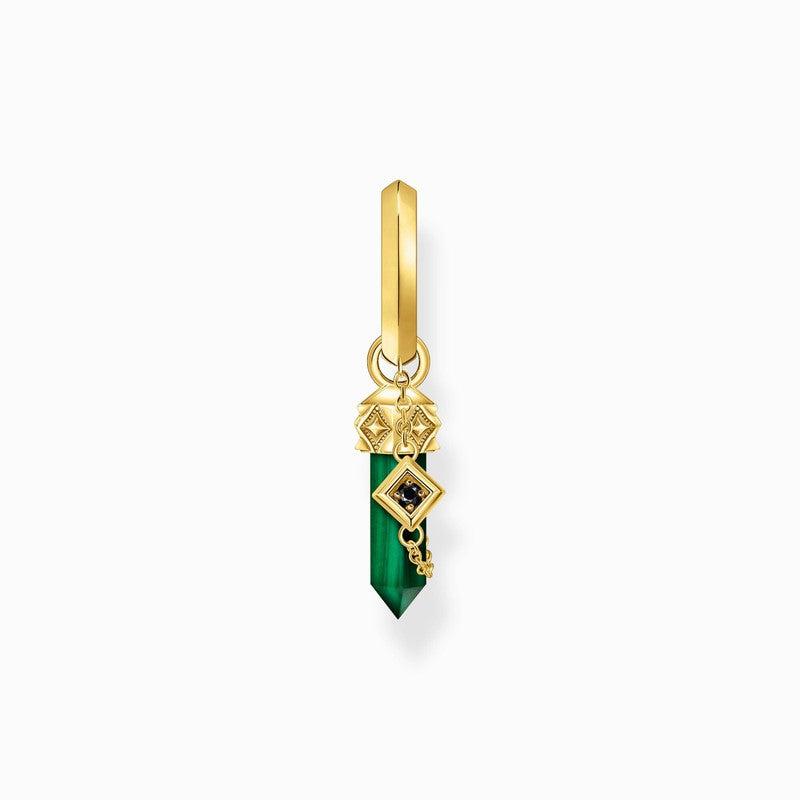 Thomas Sabo Gold-plated Single Hoop Earring with Green Tiger's Eye Pendant