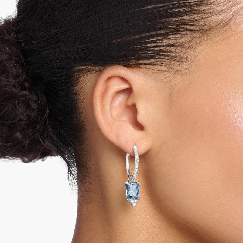 Thomas Sabo Hoop Earrings with Aquamarine-Coloured and White Stones - Silver