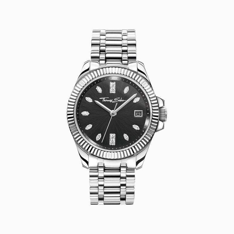 Thomas Sabo Ladies watch Divine Silver with Black Dial and White Stones