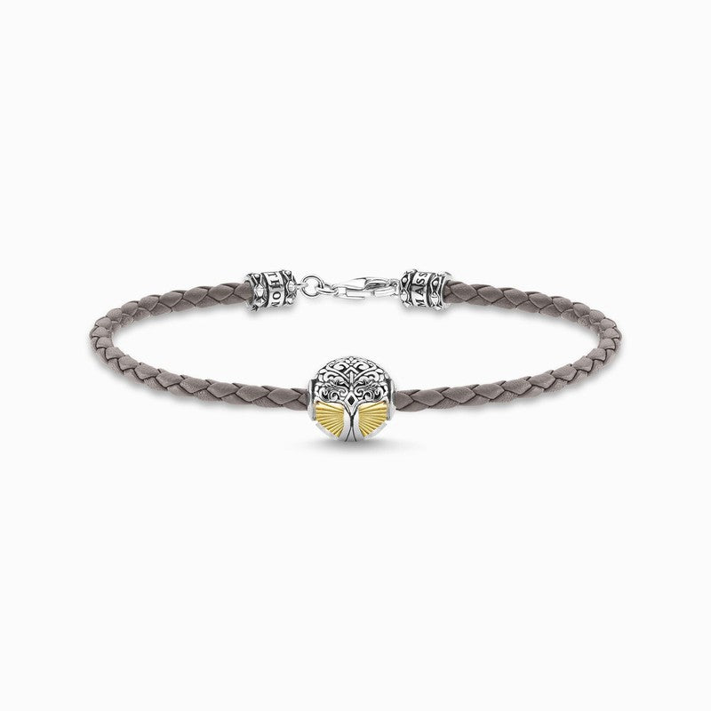 Thomas Sabo Leather bracelet grey tree of love gold