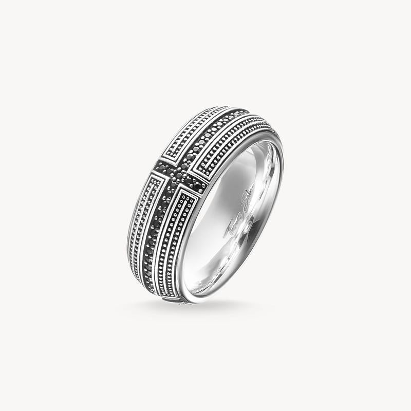 Thomas Sabo Mysterious Black Zirconia Cross Silver Band Ring