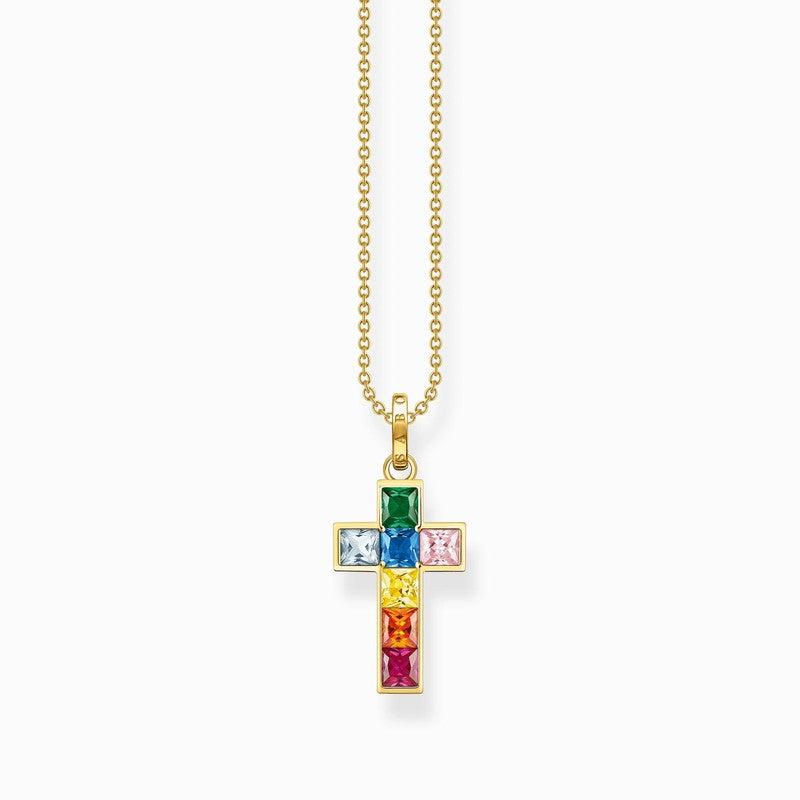 Thomas Sabo Necklace Cross Colourful Stones Gold