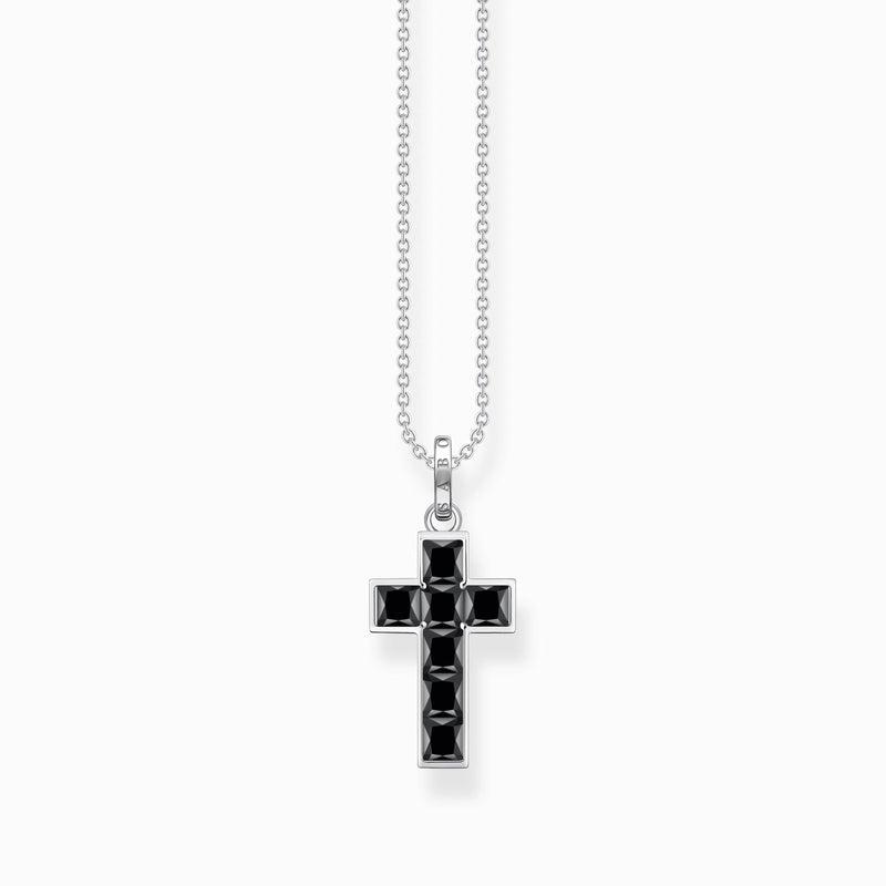 Thomas Sabo Necklace Cross with Black Stones - Silver