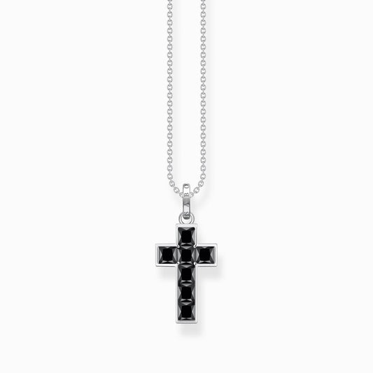 Thomas Sabo Necklace Cross with Black Stones - Silver