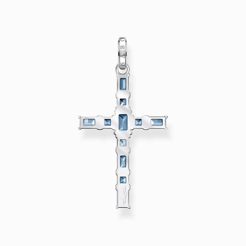 Thomas Sabo Pendant Cross with Aquamarine-Coloured Stones - Silver