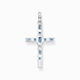 Thomas Sabo Pendant Cross with Aquamarine-Coloured Stones - Silver