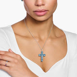 Thomas Sabo Pendant Cross with Aquamarine-Coloured Stones - Silver