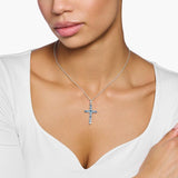 Thomas Sabo Pendant Cross with Aquamarine-Coloured Stones - Silver