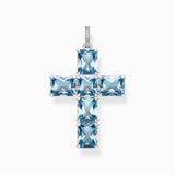 Thomas Sabo Pendant Cross with Aquamarine-Coloured Stones - Silver