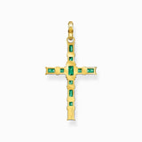 Thomas Sabo Pendant Cross with Green Stones - Gold Plated