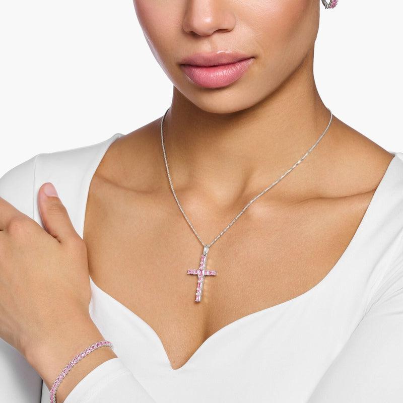 Thomas Sabo Pendant Cross with Pink Stones Silver