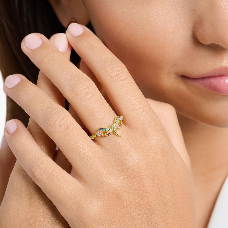Thomas Sabo Ring - Dragonfly With Coloured Stones - Gold