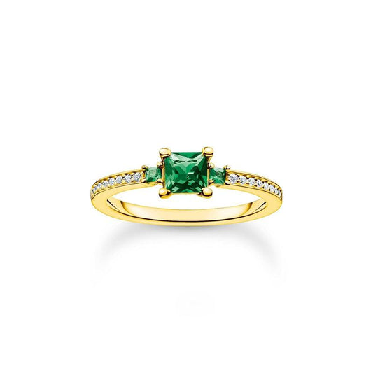 Thomas Sabo Ring With Green And White Stones Gold
