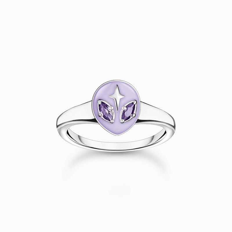 Thomas Sabo Ring with Alien Head and Violet Stones